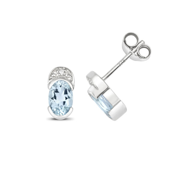 9ct White Gold Aquamarine And Diamond Stud Earrings