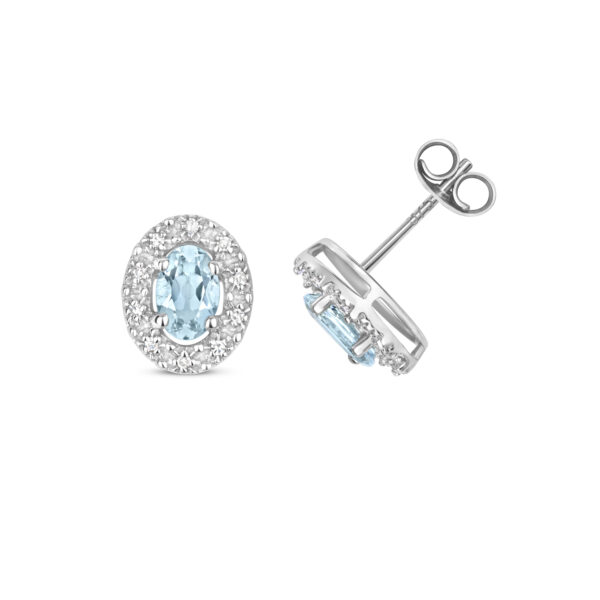 9ct Oval Aquamarine And Diamond Earrings