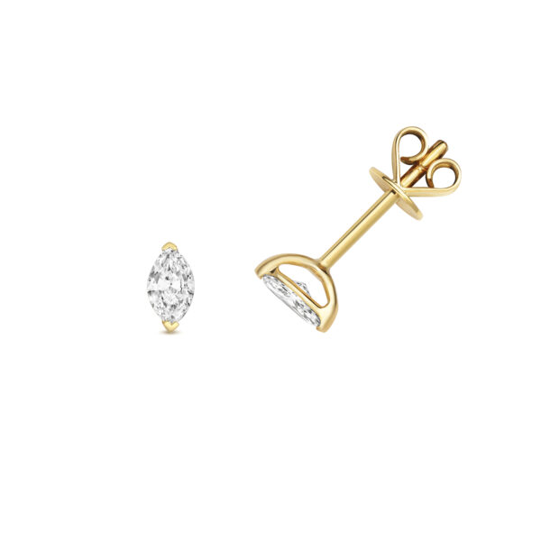 18 carat yellow gold marquise diamond stud earrings