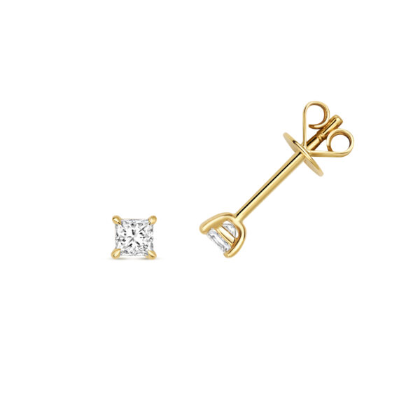 18 carat yellow gold diamond princess cut earrings