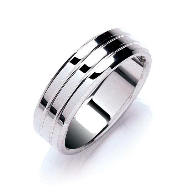 bevelled edge groove wedding ring