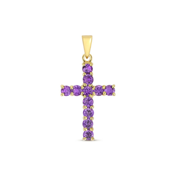 9 carat yellow gold amethyst cross pendant