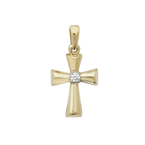9 carat yellow gold cz set cross pendant