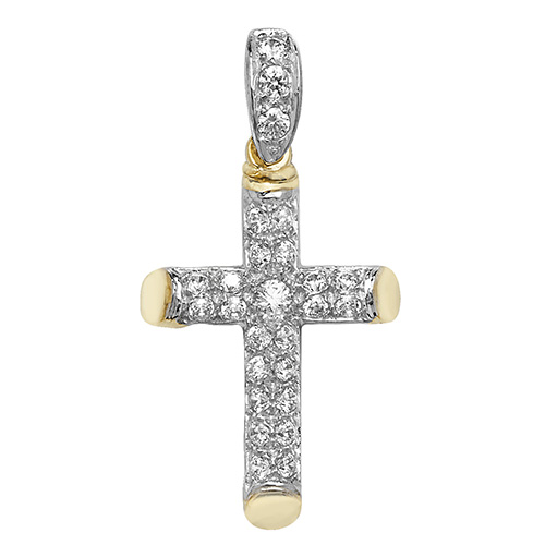 9 carat yellow gold cz set cross pendant