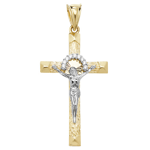 9 carat y yellow gold cz set crucifix pendant