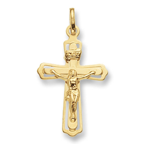 9 carat yellow gold cut out design crucifix pendant