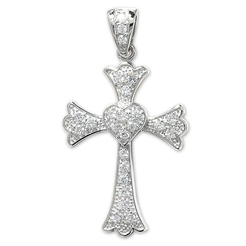 Sterling Silver heart angel wing cross