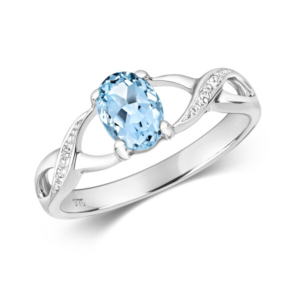 Aquamarine And Diamond Oval Twist Ring