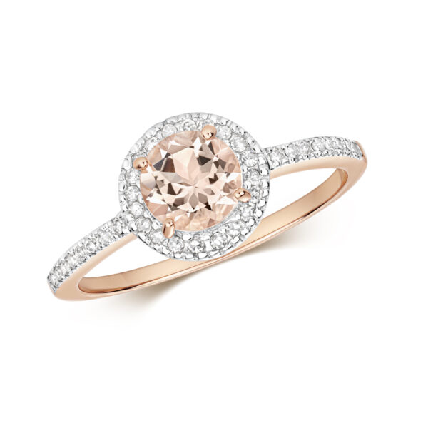 Morganite And Diamond Halo Ring