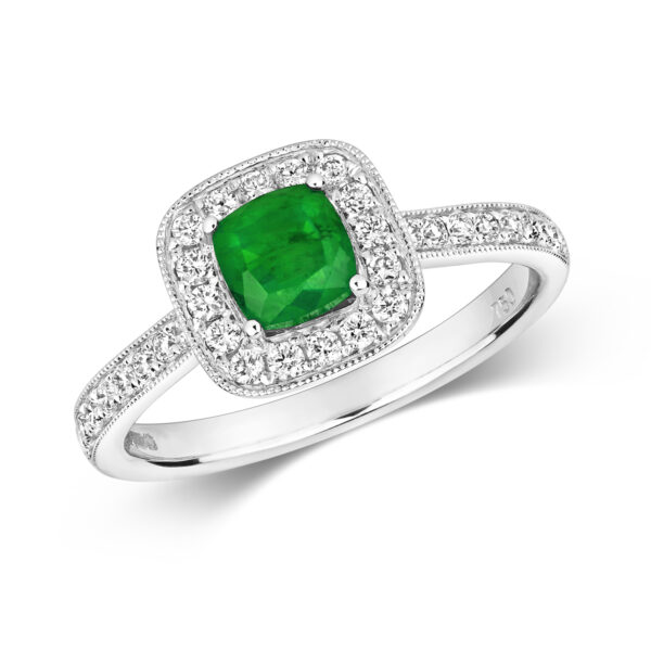 Emerald And Diamond Cluster Ring