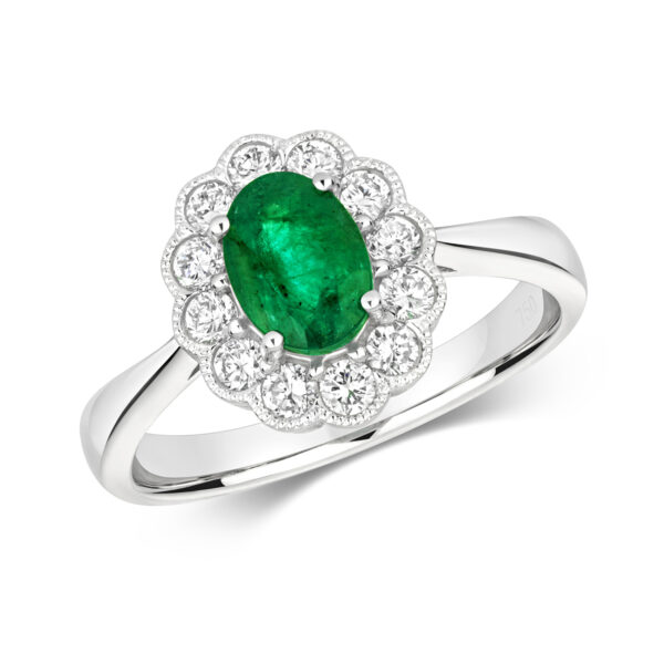 Emerald And Diamond Oval Cluster Ring
