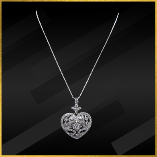 18 Carat White Gold Diamond Heart Pendant And Chain