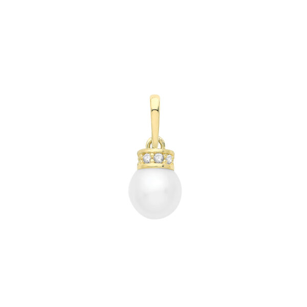 9 carat yellow gold pearl and cz pendant