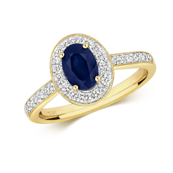 Sapphire And Diamond Oval Cluster Ring