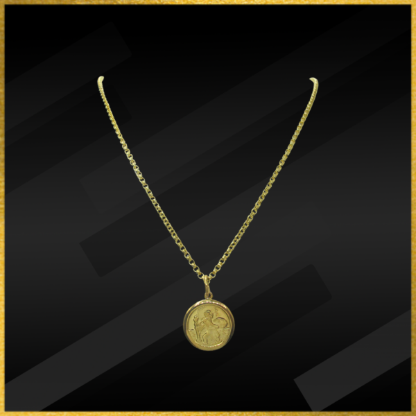 9 carat yellow gold st christopher and belcher chain.