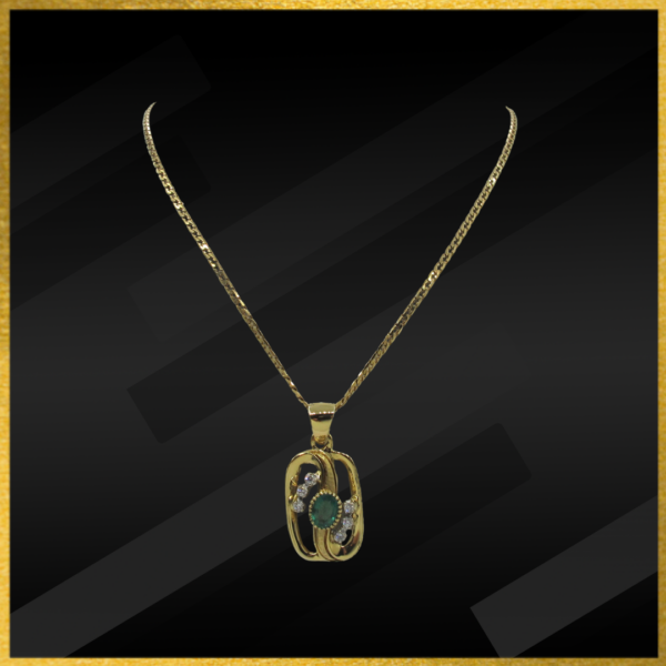 18 carat yellow gold emerald and diamond pendant and chain.
