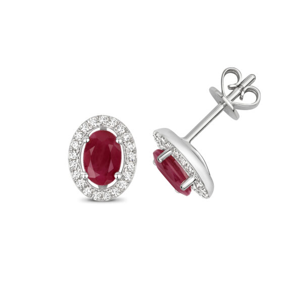 ruby and diamond stud halo earrings 9 carat white gold