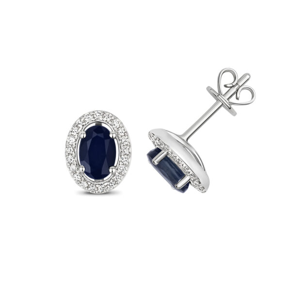 Sapphire and diamond stud halo earrings 9 carat white gold