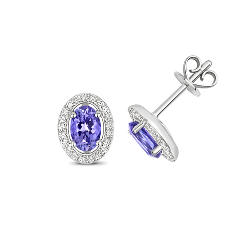 tanzanite and diamond stud earrings 9 carat white gold