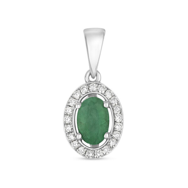 Emerald and diamond halo pendant 9ct white gold