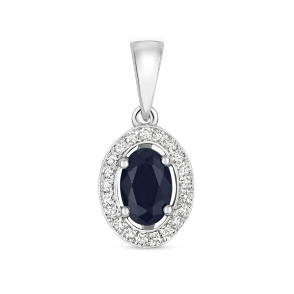 Sapphire and diamond halo pendant 9ct white gold