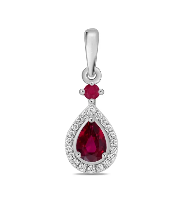 9 carat white gold pear ruby and diamond pendant