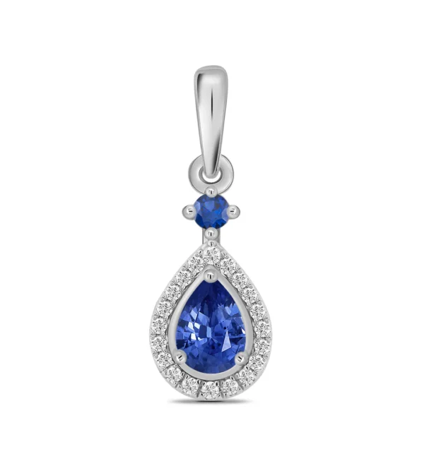 9 carat white gold sapphire and diamond cluster pendant