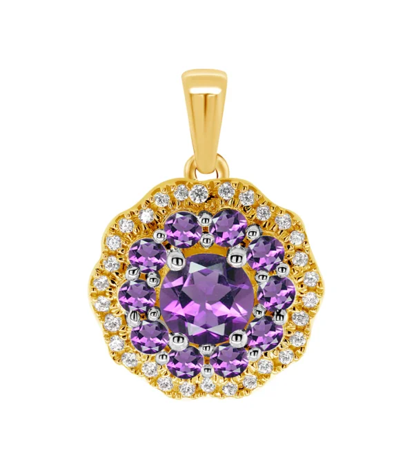 9 CARAT YELLOW GOLD AMETHYST AND DIAMOND CLUSTER PENDANT