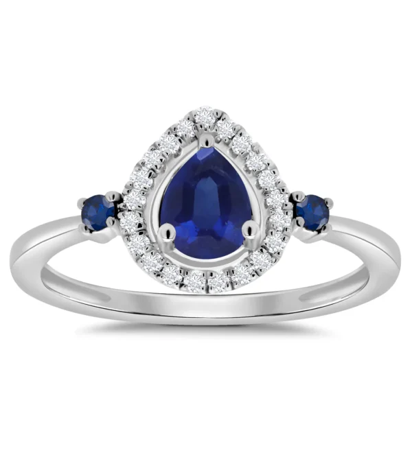 9 carat white gold pear sapphire and diamond cluster ring