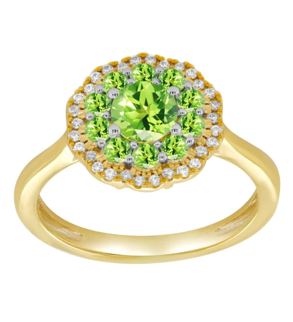 9 carat yellow gold peridot and diamond ring