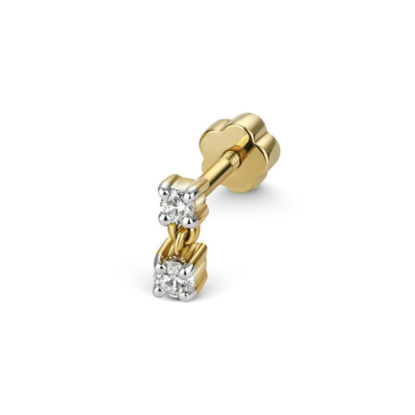 9 carat yellow gold diamond cartilage two stone drop stud