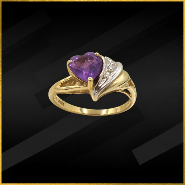 9 carat yellow gold amethyst and diamond ring