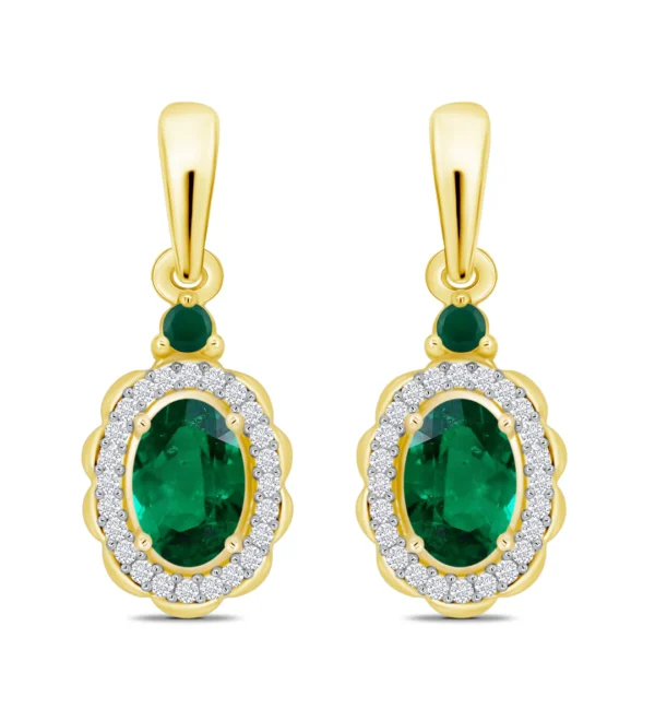 9 carat yellow gold emerald and diamond drop earrings