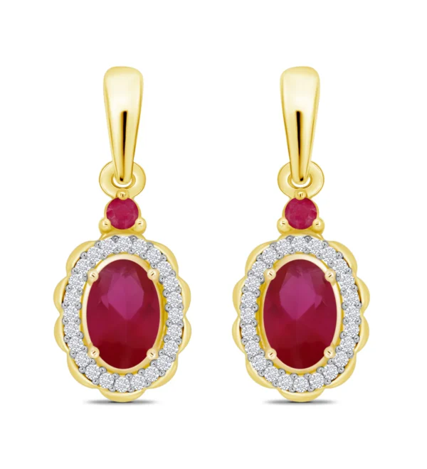 9ct Yellow Gold Ruby And Diamond Drop Earrings