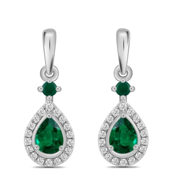 9 carat white gold emerald and diamond drop fancy earrings