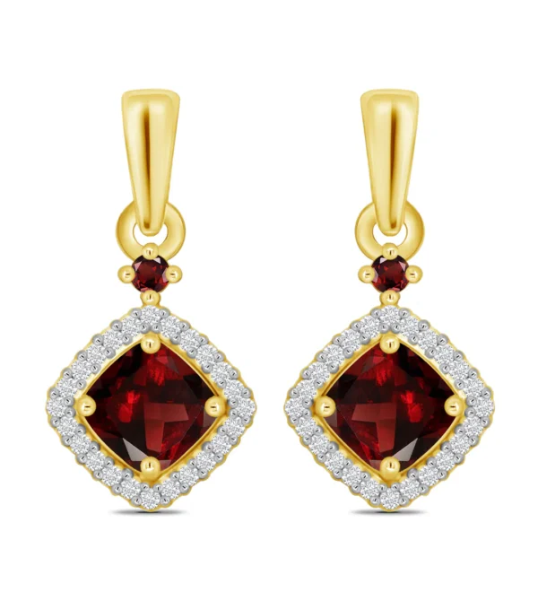 9 carat yellow gold garnet and diamond drop earrings