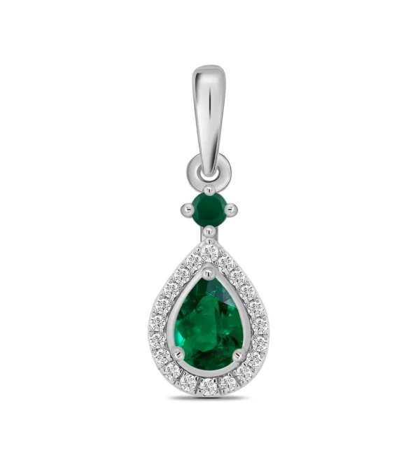 9 carat white gold emerald and diamond drop pendant