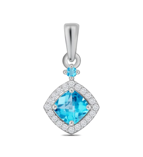 9 carat white gold blue topaz and diamond pendant