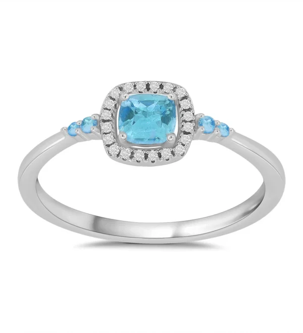 9 carat white gold aquamarine and diamond cluster ring