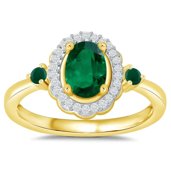 9 carat yellow gold emerald and diamond cluster ring