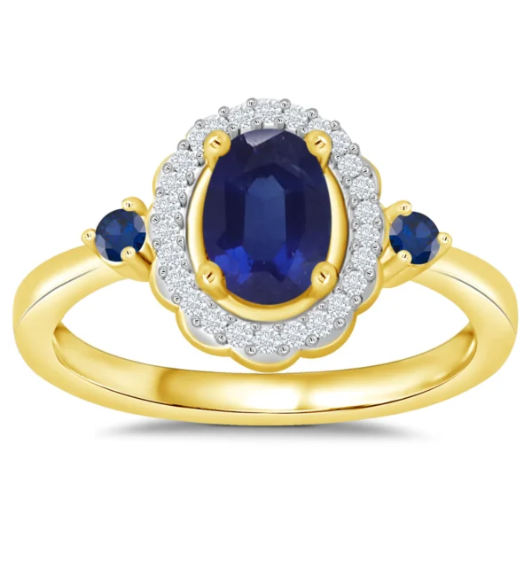 9ct Yellow Gold Sapphire And Diamond Cluster Ring