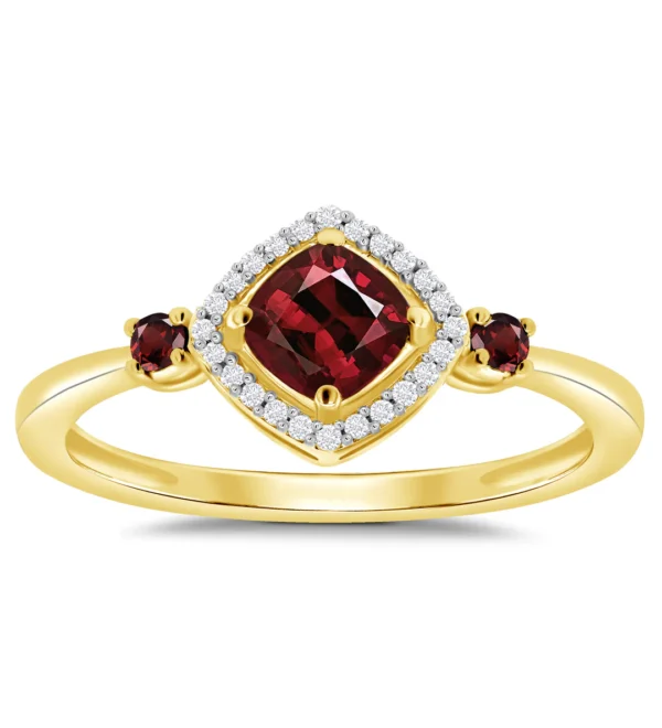 9 carat yellow gold garnet and diamond cluster ring