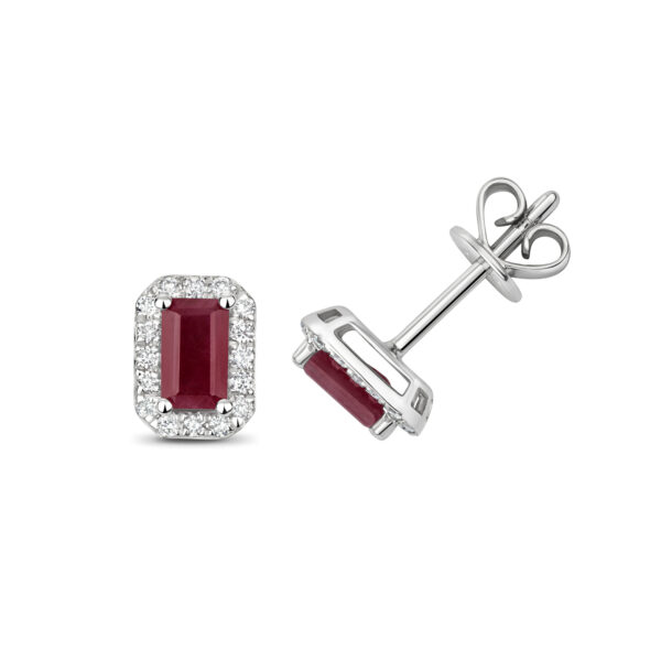 9ct white gold ruby and Dimond oval stud lovers