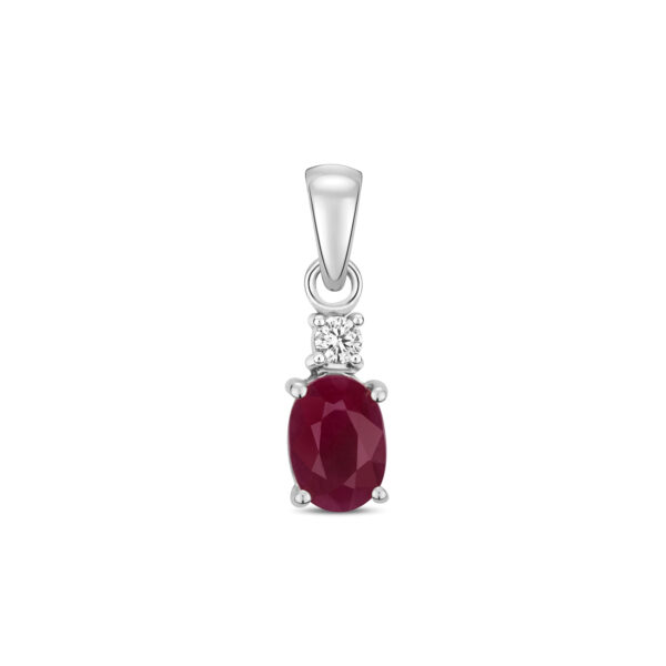 9 carat white gold ruby and diamond oval pendant