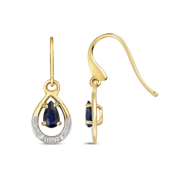 9ct yellow and white gold sapphire and diamond drop earrings
