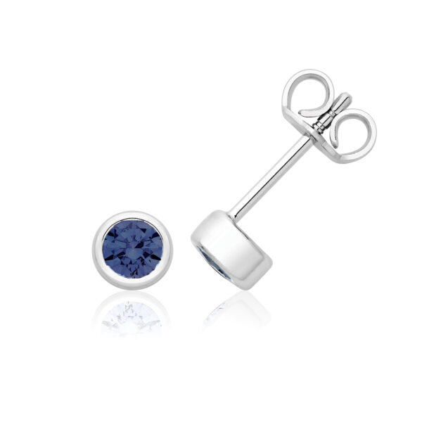 Sterling Silver Round Synthetic Sapphire Stud Earrings