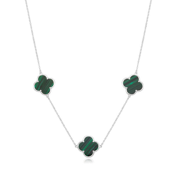 silver malachite four leaf clover necklace