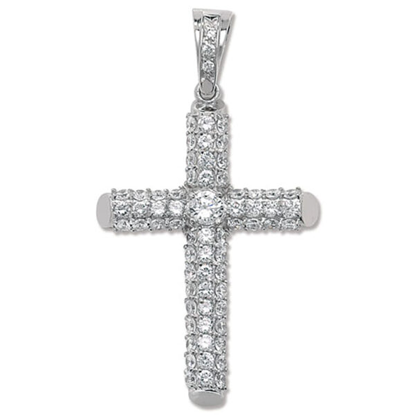 Silver cubic zirconia cross pendant