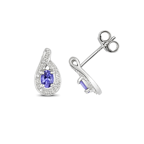 9ct White Gold Tanzanite and Diamond Earrings