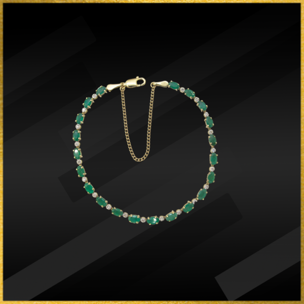 9ct yellow gold diamond and emerald bracelet